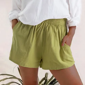 2023 Летние эластичные Удобные цветные Повседневные женские брюки на шнурке с карманом, однотонные шорты, брюки на талии, pantalones cortos шорты женские