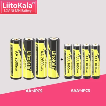 4шт LiitoKala 1.2V AA 2600mAh AAA 1000mAh Ni-MH Аккумуляторная батарея для температурного пистолета дистанционного управления мышью игрушечные батарейки