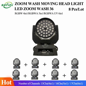 8шт LED Zoom Wash Rgbwa Uv 36x18 Вт Moving Head Wash 36x12 Вт Rgbw 4в1 Zoom Lyre Wash Moving Stage Light Wash Zoom Light Dj