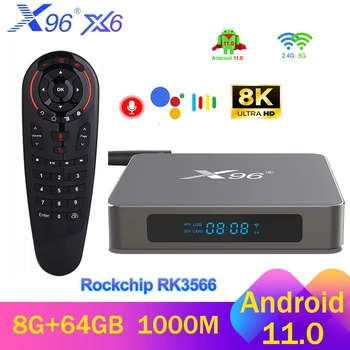 Android TVBOX X96 X6 Android 11 Rockchip RK3566 Smart TV BOX 4G 32G 8G 64G 2,4G/5G Wifi 1000M 4K 8K BT Медиаплеер Телеприставка
