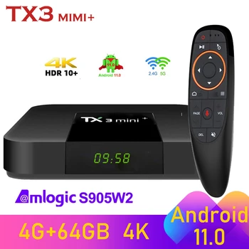 Android TX3 MINI + TVBOX Amlogic S905W2 Android 11 4G 32G 64G 4K 60fps BT HD AV1 Двойной Wifi медиаплеер Smart TV Box телеприставка