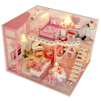 DIY Деревянные кукольные домики Princess Casa Миниатюрные конструкторы с мебелью, игрушки для кукольного домика со светодиодной подсветкой для девочек, подарки на день рождения