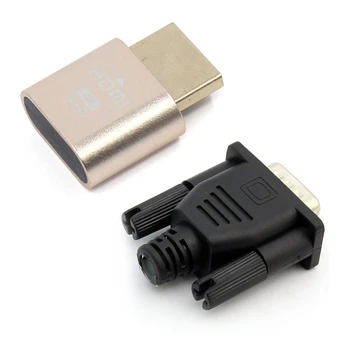 HFES 2 Шт Адаптер виртуального дисплея VGA: 1 Шт Фиктивный Штекер HDMI DDC EDID, Безголовый Эмулятор Призрачного Дисплея, Фиксирующая Пластина и 1 Шт Штекер D