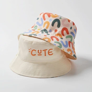 K5DD Детская панама с милыми принтами, шляпа рыбака с широкими полями, модная детская шляпа, весенне-летняя защитная кепка для ребенка 3-5 лет