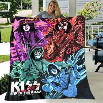 Kiss Rock Band Мягкое Теплое одеяло для гостиной, спальни, кровати, дивана, офиса, подарков, Фланелевых пледов