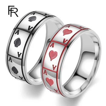 Lucky Spades Для мужчин и женщин, кольцо из титановой стали, зеркало для колец, Волшебный покер, кольцо из нержавеющей стали, ювелирные изделия