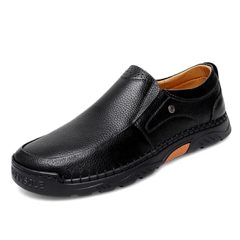 Nova alta qualidade sapatos de couro genuíno dos homens flats moda masculina sapatos casuais da marca homem macio confortável