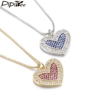 Pipitree Красивое розовое и голубое ожерелье с подвеской в виде сердца из кубического циркония для женщин, влюбленных пар, свадебные ожерелья для новобрачных, ювелирные изделия