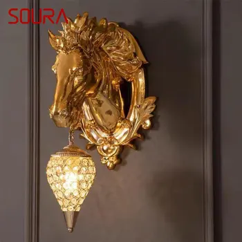 SOURA Современный настенный светильник в виде лошади из смолы LED Креативный Роскошный Золотой светильник-бра для декора Дома, гостиной, Спальни