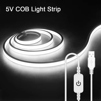 USB 5V COB LED Неоновая лента для подсветки шкафа, Сенсорная лента с регулируемой яркостью, мягкая силиконовая трубка, Водонепроницаемая лента для лампы ночного освещения на кухне
