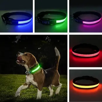 USB перезаряжаемый ошейник для собак, светящийся мигающий, светящийся Яркий нейлоновый светоотражающий светодиодный ошейник для собак, ночная безопасность для кошек, щенков