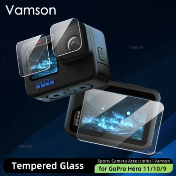 Vamson для аксессуаров GoPro Защитная пленка из закаленного стекла HD для экрана GoPro Hero 12 11 10 9 Аксессуары для защитной пленки для черных линз