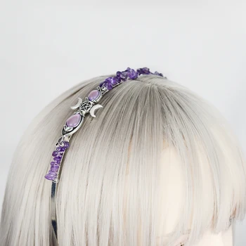Witch Crystal Тройная Луна Аметистовая повязка для волос Fairy pixie Woodland Goddess Ювелирные изделия для женщин