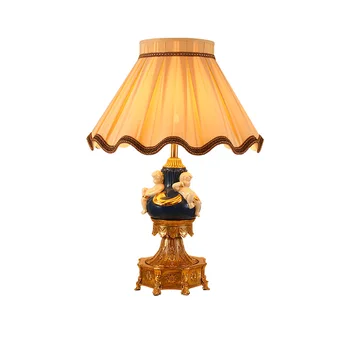 Абажур из французской ткани DINGFAN, медный Основа гостиная Прикроватный столик в спальне Лампа керамический ангел декоративная светодиодная настольная лампа