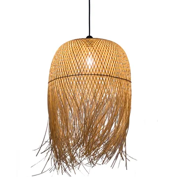 Бамбуковый подвесной светильник ручной работы, плетение из ротанга, освещение, ретро-бамбуковый подвесной светильник для кафе, бара, ресторана, внутреннего освещения.