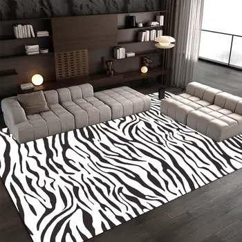 Большие моющиеся коврики для гостиной, современный черно-белый ковер с принтом в спальне, нескользящие коврики для украшения комнаты, домашние коврики