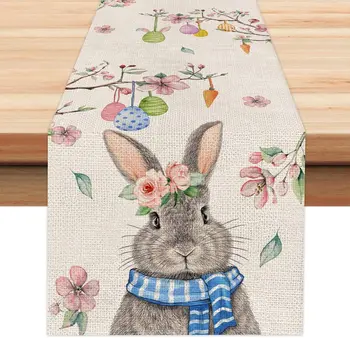 Весеннее украшение обеденного стола для пасхальной тематической вечеринки, Милый Пасхальный кролик, настольная дорожка, сезон цветов персика