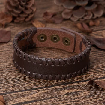 Винтажные черно-коричневые плетеные браслеты с широким обручем Для мужчин, кожаный браслет с пряжкой в стиле панк, ювелирные изделия для пары, мужской подарок