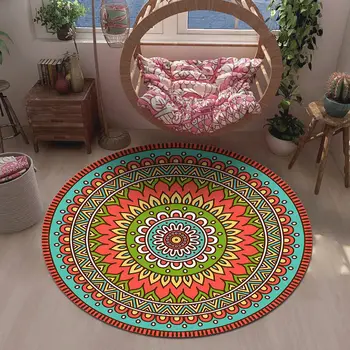 Винтажный коврик-мандала в этническом стиле, круглый коврик, Подвесная корзина для балкона, Декоративные коврики для гостиной, противоскользящий коврик Mandala