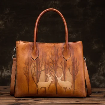 Высококачественная женская сумка из натуральной кожи с верхней ручкой, сумка-тоут с рисунком оленя, сумки через плечо из натуральной кожи, новые