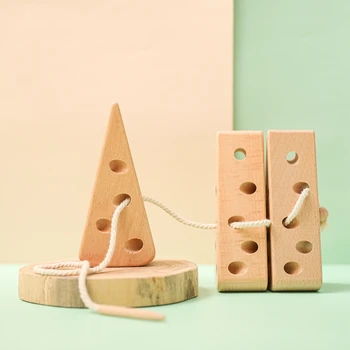 Деревянная игрушка для нанизывания сыра своими руками в детском саду, доска для нанизывания Монтерссори, шнуровка, буковая деревянная игрушка, подарок для детей, игра с геометрическими блоками