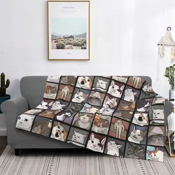 Забавные флисовые одеяла с мяукающими плачущими кошками, милые винтажные покрывала для дома 150 * 125 см, покрывала