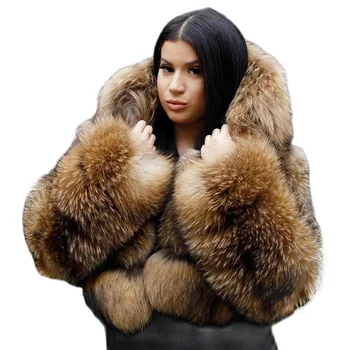 Зимняя Меховая куртка с капюшоном, пальто из натурального меха Енота, женская теплая модная верхняя одежда высокого качества