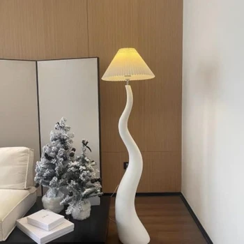 Изогнутый в виде гриба Плиссированный торшер Роскошная Простая Французская гостиная Спальня Кабинет Вертикальный торшер напольный светильник