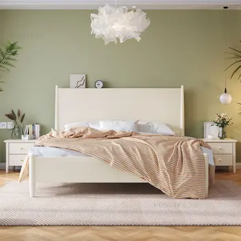 Каркас кровати из массива дерева в скандинавском стиле, мебель для спальни, Современный минимализм, Небольшая квартира, Односпальная кровать, Главная спальня, Двуспальная кровать