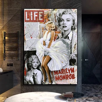 Классическое ретро Мэрилин Монро, плакаты из старых газет и принты, настенная живопись на холсте, картины для домашнего декора в кафе, гостиной