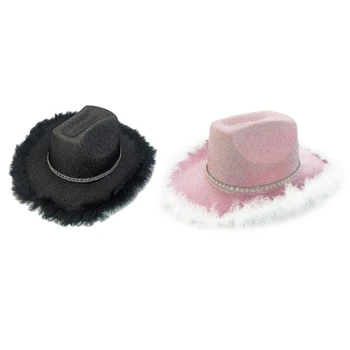 Ковбойская шляпа с пером, шляпа для девичника, шляпа для новобрачных, блестящая ковбойская шляпа, прямая поставка
