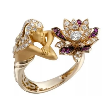 Кольца для женщин, уникальный дизайн, Роскошная Золотая бижутерия для невесты-Русалки, Свадебное Обручальное кольцо, Аксессуары для вечеринок, подарок