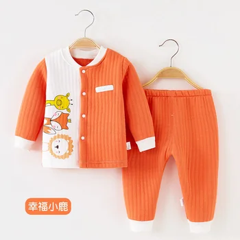Комплект детского термобелья из утолщенного хлопка, осенне-зимние детские пижамы для мальчиков и девочек, повседневные домашние комплекты
