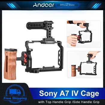 Комплект для Камеры Andoer Camera Cage Kit для Камеры Sony A7 IV с Верхней Ручкой, Деревянная Боковая Ручка, Клетка Для Камеры Sony A7 IV, Аксессуары