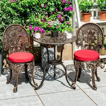 Комплект из 3 шт., Внутренний двор, 1 стол и 2 стула, открытый балкон, сад, металлическая терраса в стиле ретро, Чайный столик для отдыха, Корончатые стулья