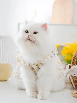 Летнее платье для домашних животных с цветочным рисунком, летняя одежда для щенков, юбка для милой кошки, жилет для маленьких и средних собак, юбка для принцессы