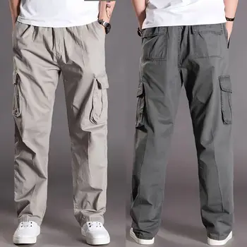 Летние мужские повседневные брюки, длинные брюки с несколькими карманами, спортивные брюки, прямые свободные рабочие брюки, джоггеры для бега трусцой