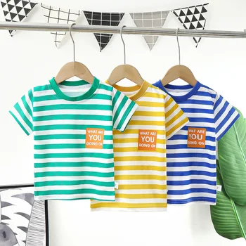 Лето 2023, Детская футболка, Топы с короткими рукавами для Детей, Блузка в Полоску Для мальчиков И Девочек, Хлопковые Детские Футболки, Майки для малышей, Одежда
