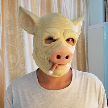 Маска животного с полной головой, маска курящей свиньи, забавные маски с головой свиньи для костюмированной вечеринки с животными на Хэллоуин, реквизит для косплея