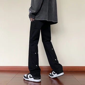 Мешковатые однотонные джинсы, мужские брюки, уличная одежда, джинсовый скейтер, широкие штанины, Низкая посадка, эластичный пояс, прямые брюки в стиле хип-хоп Z92