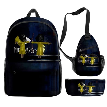 Модная новинка Little Nightmares 2 с 3D-принтом, 3 шт./компл., школьные сумки для учеников, Модный дорожный рюкзак для ноутбука, нагрудная сумка, пенал
