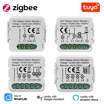 Модуль переключения Tuya Smart ZigBee 3.0 Не требуется нейтральный провод Умный дом DIY Light Breaker Работает с Alexa Google Home