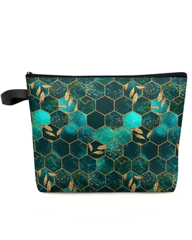 Мраморная сотовая текстура цвета морской волны, изготовленная на заказ дорожная косметичка, переносная сумка для хранения косметики, женский водонепроницаемый пенал