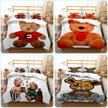 Мягкие и удобные комплекты постельного белья из полиэстера с принтом милого медвежонка для детей, настраиваемый размер