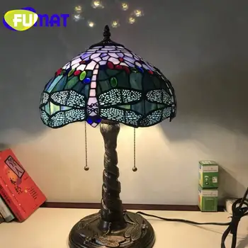 Настольная лампа FUMAT Tiffany, Витражное стекло, Вилла в винтажном стиле, Креативная Декоративная настольная лампа, Спальня, Ночная настольная лампа