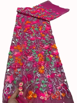 Новое высококачественное вечернее платье из кружевной сетки с вышивкой, ткань чонсам, многоцветная ткань с вышивкой пайетками внахлест, 5 ярдов