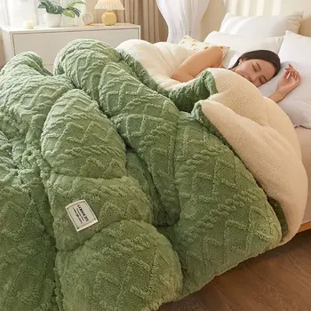 Новое супер толстое зимнее теплое одеяло для кровати из искусственного кашемира ягненка, утяжеленные одеяла, Мягкое комфортное теплое одеяло