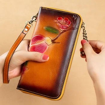 Новый RFID-женский кошелек, повседневный женский ручной клатч из воловьей кожи с верхним слоем, кошелек на одной молнии, длинная сумка на молнии для женщин, кошелек