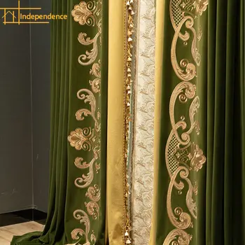 Новый французский легкий роскошный занавес бархатная вышивка ретро зеленые американские плотные шторы для гостиной столовой спальни
