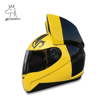 Одобренный DOT оригинальный шлем бренда NITRINOS Желтый симпатичный с кошачьими ушками мотоциклетный шлем Автомобильный гоночный полнолицевой шлем